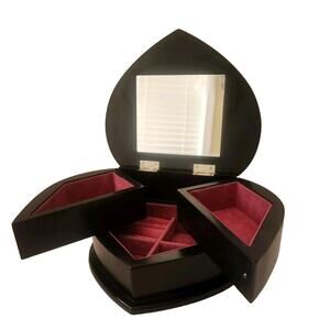Heart Shaped Black Wood Jewelry Box